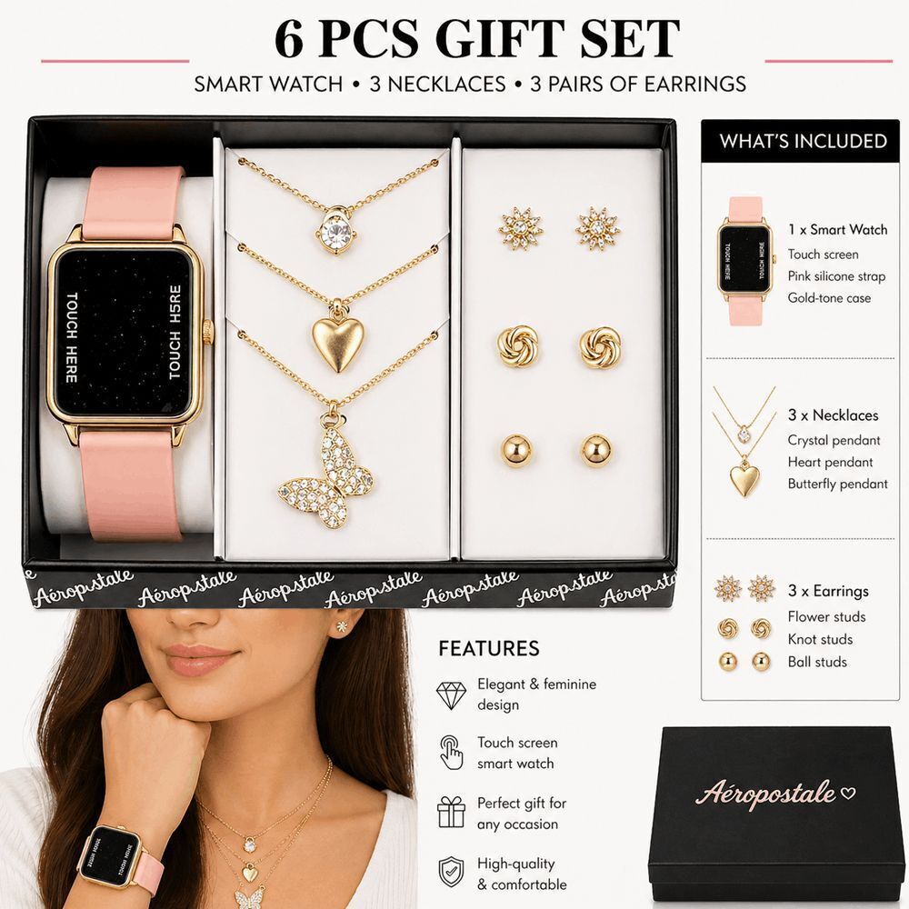 Aeropostale Digital Watch Jewelry Set Pink Gold Tone